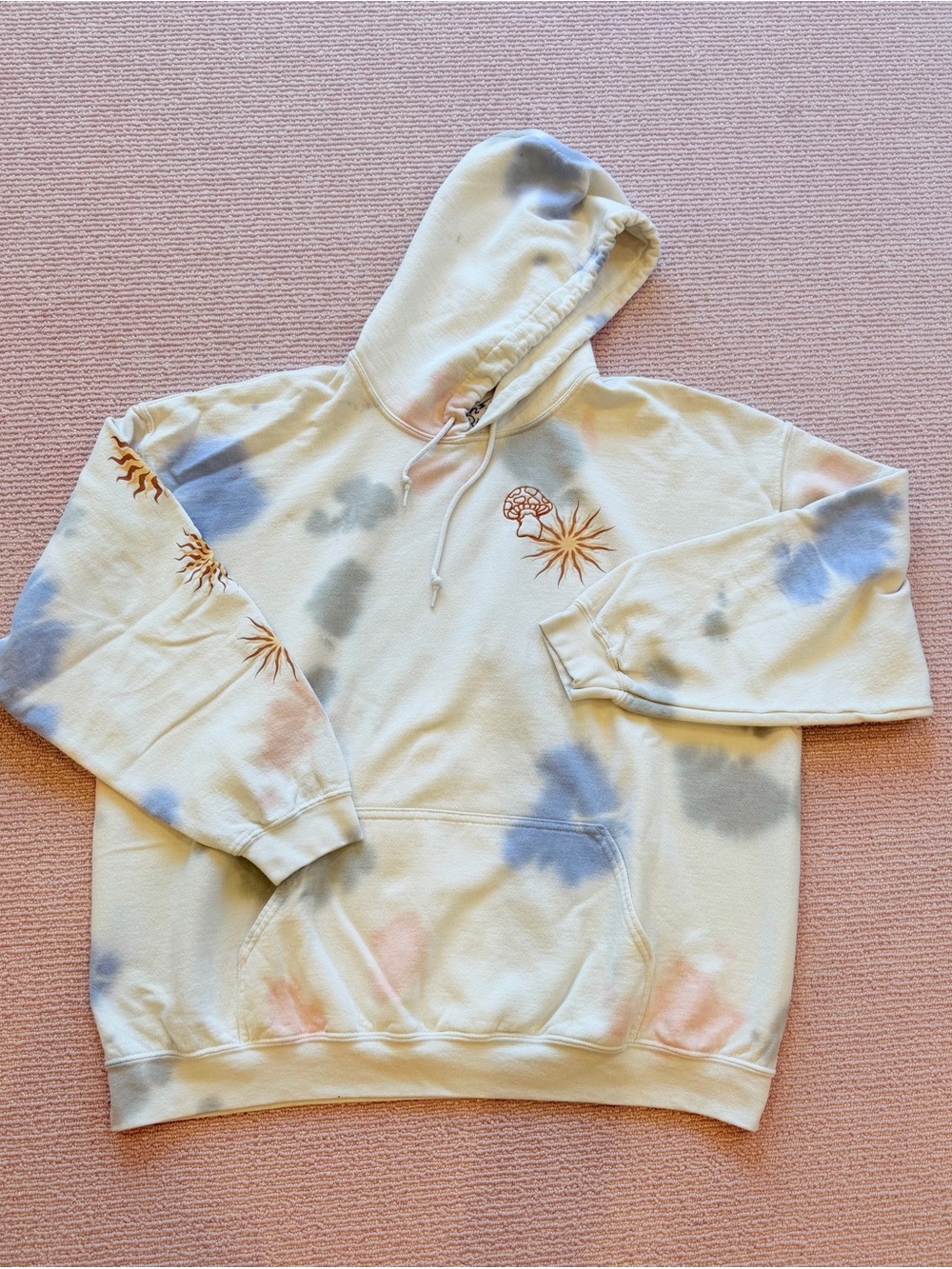 Urban Outfitters Tie-Dye Cream Hoodie with Blue & Pink Accents